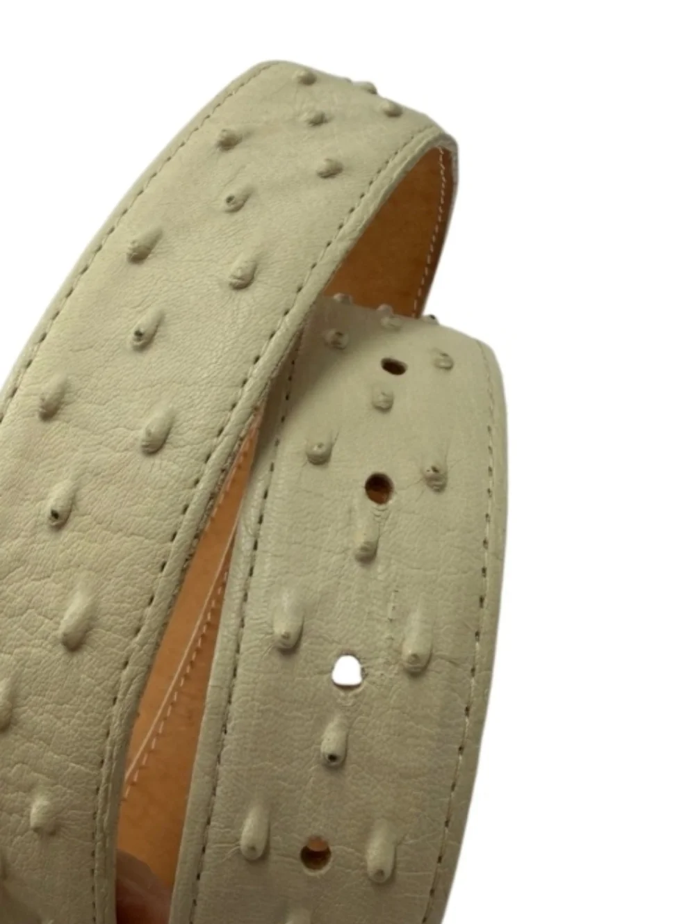 DONALDO Genuine Ostrich Leather Western Belt Cream Ivory Oversized Buckle Sz.40